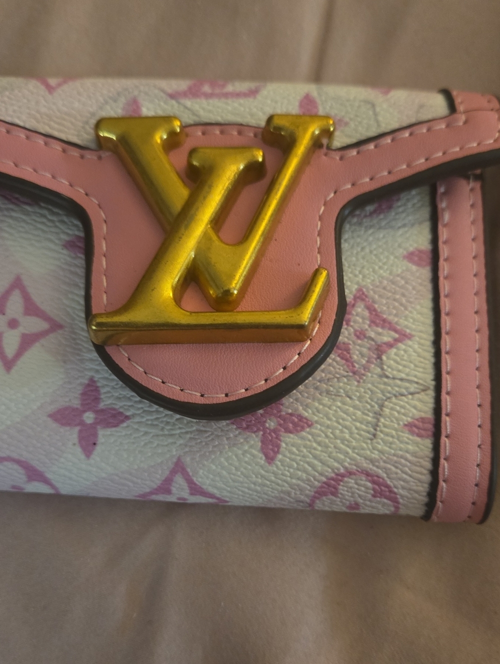 Louis Vuitton Pink Monogram Compact Wallet with Gold LV Hardware